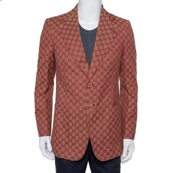 Pre Owned Gucci Brown Guccissima Jacquard Button Front Blazer L