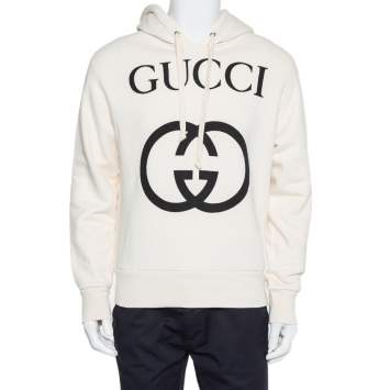Pre Owned Gucci Cream Cotton Interlocking G Print Hooded Sweatshirt XS