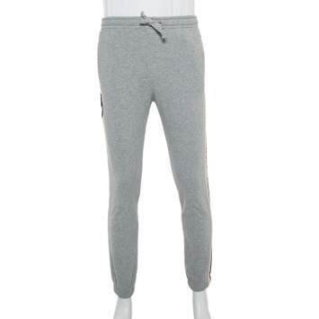 Pre Owned Gucci Grey Logo Print Cotton Joggers XS