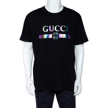 Gucci Black Logo Printed Cotton Oversized Crewneck T-Shirt L