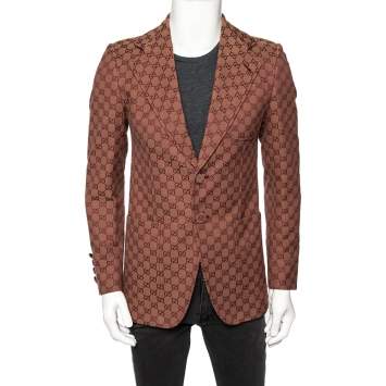 Pre Owned Gucci Burgundy Logo Monogram Cotton Canvas Jacket S