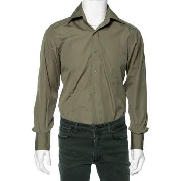 Pre Owned Gucci Olive Green Cotton Button Front Shirt M 