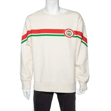 Pre Owned Gucci Ivory Interlocking G Print Cotton Crew Neck Sweatshirt L