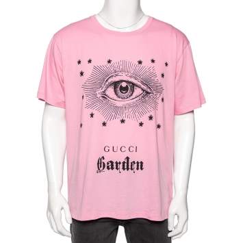 Pre Owned Gucci Garden Pink Cotton Eye Printed Short Sleeve T-Shirt XL 