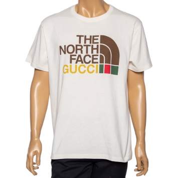 Pre Owned Gucci x The North Face Cream Logo Printed Cotton Short Sleeve T-Shirt M
