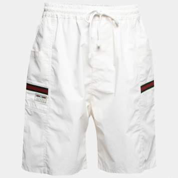Pre Owned Gucci Ivory Cotton Web Stripe Trim Detailed Shorts M