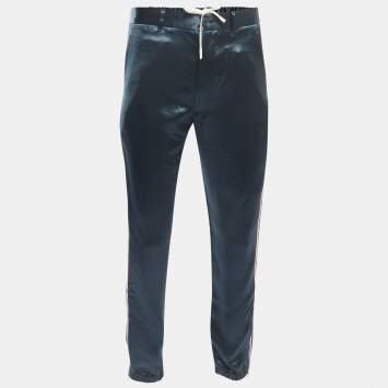 Pre Owned Gucci Dark Green Satin Web Stripe Detail Relaxed Trousers S