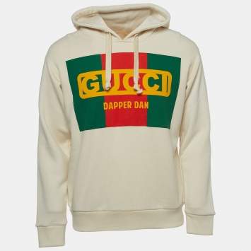 Pre Owned Gucci Ivory White Dapper Dan Logo Print Cotton Knit Hoodie XS