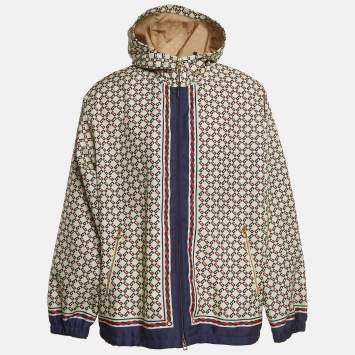 Pre Owned Gucci Love Parade Cream Geometric GG Print Nylon Windbreaker Jacket L