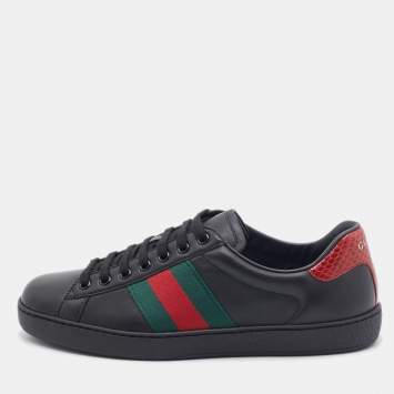 Pre Owned Gucci Black Leather Ace Web Low Top Sneakers Size 40