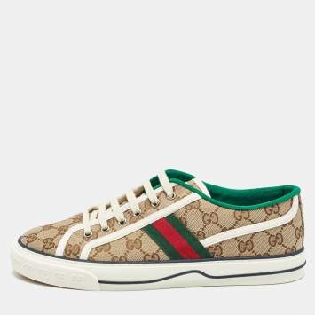 Pre Owned Gucci Beige/Ebony GG Canvas Tennis 1977 Sneakers Size 42