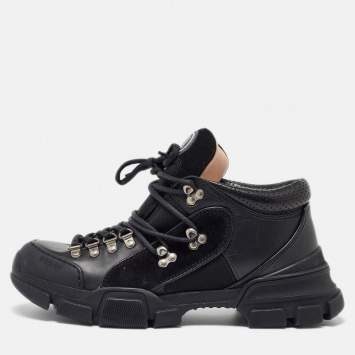 مملوكة مسبقًا Gucci Black Suede,Mesh and Leather Flashtrek Sneakers Size 42