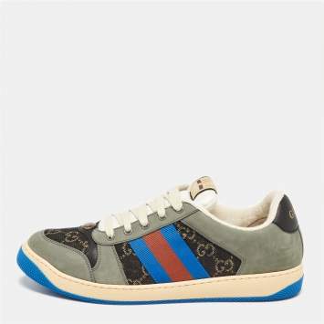 Pre Owned Gucci Multicolor GG Canvas and Nubuck Leather Screener Sneakers Size 44.5
