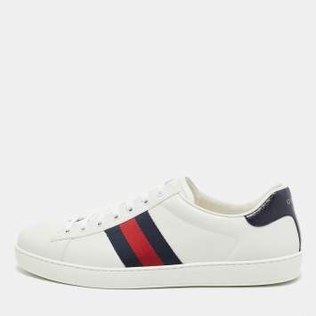 مملوكة مسبقًا Gucci White Leather Ace Sneakers Size 45