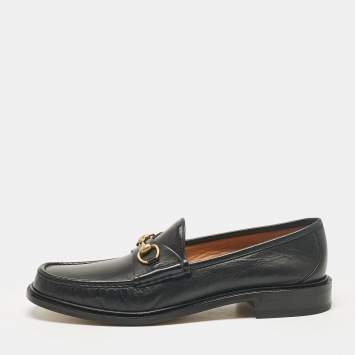 Pre Owned Gucci Black Leather Horsebit Loafers Size 48
