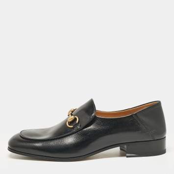 Pre Owned Gucci Black Leather Horsebit Foldable Loafers Size 43