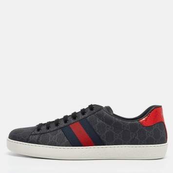 Pre Owned Gucci Black GG Supreme Canvas Web Ace Sneakers Size 45