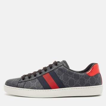 Pre Owned Gucci Grey Coated GG Canvas Ace Low Top Sneakers Size 42