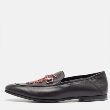 Pre Owned Gucci Black Leather Kingnake Applique Brixton Loafers Size 44.5