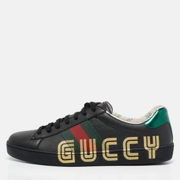 Pre Owned Gucci Black Leather Guccy Ace Sneakers Size 42