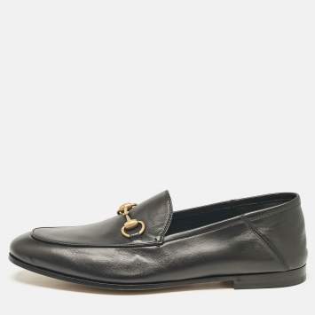 Pre Owned Gucci Black Leather Horsebit Foldable Loafers Size 43