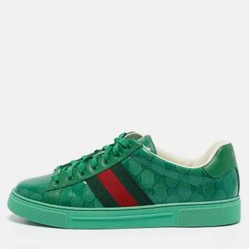 Pre Owned Gucci Green GG Crystal Canvas Ace Sneakers Size 43.5