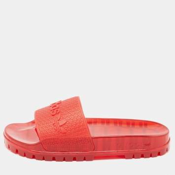 Pre Owned Gucci x Adidas Red Rubber Adilette Flat Slides Size 41