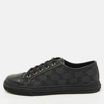 Pre Owned Gucci Black GG Canvas and Leather Low Top Sneakers Size 40.5