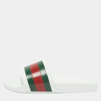 Pre Owned Gucci White Rubber Pursuit 72 Pool Slides Size 44