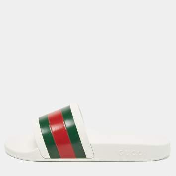 Pre Owned Gucci White Rubber Pursuit 72 Pool Slides Size 42