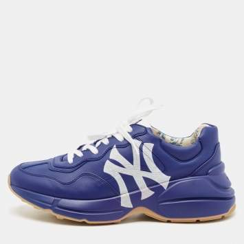 Gucci Blue Leather NY Yankees Rhyton Sneakers Size 41.5