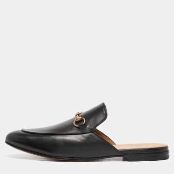 Pre Owned Gucci Black Leather Princetown Flat Mules Size 45