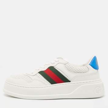 Pre Owned Gucci White Leather Chunky B Web Low Top Sneakers Size 41.5