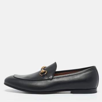 Pre Owned Gucci Black Leather Jordaan Loafers Size 43
