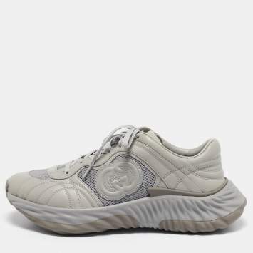 Gucci Grey Leather and Mesh Ripple Sneakers Size 44.5