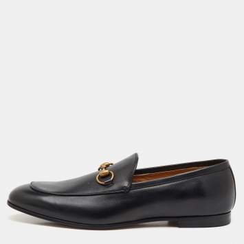Pre Owned Gucci Black Leather Jordaan Slip On Loafers Size 44