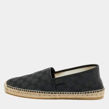 Pre Owned Gucci Black/Blue GG Canvas and Leather Espadrille Flats Size 46