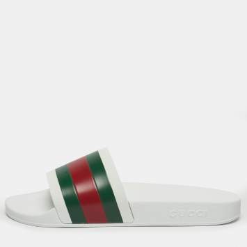 Pre Owned Gucci White Rubber Pursuit 72 Pool Slides Size 42