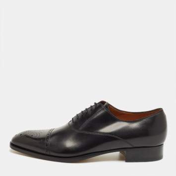 Pre Owned Gucci Black Leather Brogue Oxfords Size 43.5