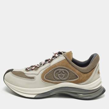 Pre Owned Gucci Run Size 41.5 Multicolor Nubuck Leather and Mesh Low Top Sneakers