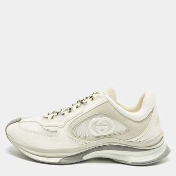 Pre Owned Gucci Run Size 41.5 Off White Nubuck Leather and Mesh Low Top Sneakers