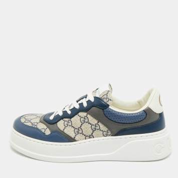 Pre Owned Gucci Chunky B Size 41.5 Multicolor Leather and GG Supreme Canvas Low Top Sneakers