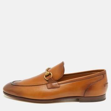 Pre Owned Gucci Jordaan Size 44 Brown Leather Horsebit  Loafers