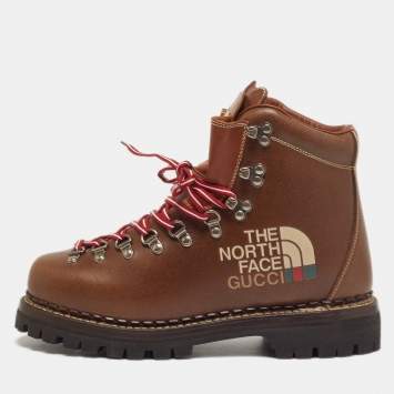مملوكة مسبقًا Gucci x The North Face Size 40.5 Brown Leather Hiking Ankle Boots
