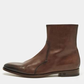 Pre Owned حذاء بوت للكاحل غوتشي جلد غوتشيسيما بني مقاس 44