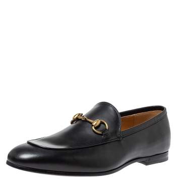 Pre Owned Gucci Black Leather Jordan Horsebit Slip On Loafers Size 41