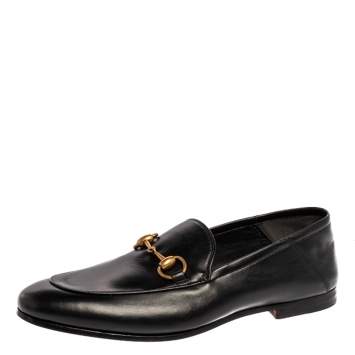 Pre Owned Gucci Black Leather Jordaan Horsebit Slip On Loafers Size 40