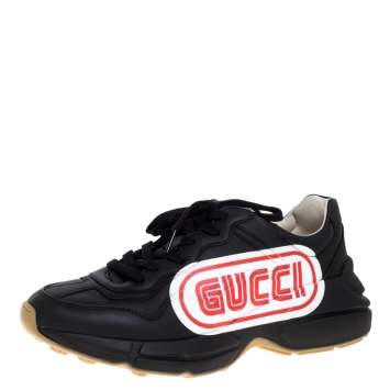 Pre Owned Gucci Black Leather Rhyton Low Top Sneakers Size 43