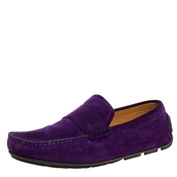 Pre Owned Gucci Purple Suede Leather Slip On Loafers Size 43.5