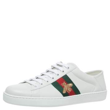 Pre Owned Gucci White Leather Ace Web Low Top Sneakers Size 43